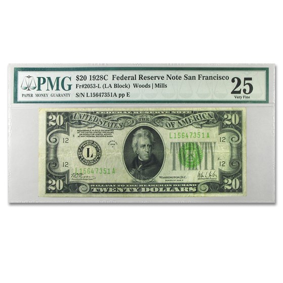 1928-C (L-San Francisco) $20 FRN VF-25 PMG 1928-C (L-San Francisco) $20 FRN VF-25 PMG
